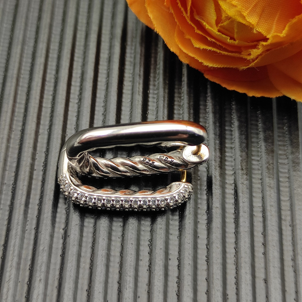 David Yurman Silver Rhinestone Hoop Earrings - Picture 3 of 7